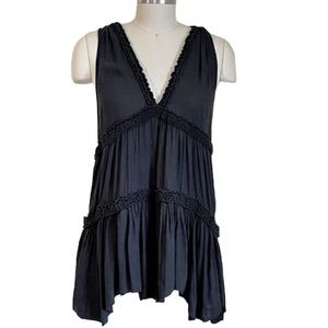 Free People Black Ruffled Tunic Top‎ XS